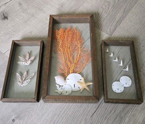 Vintage wood shadow box - box, sand